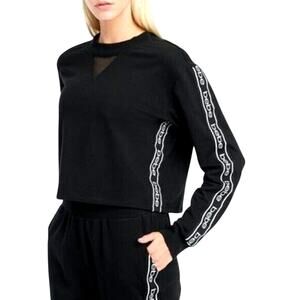 Bebe Cropped Crewneck Long Sleeve Sweatshirt Black Logo HipHop Active Black Sz M